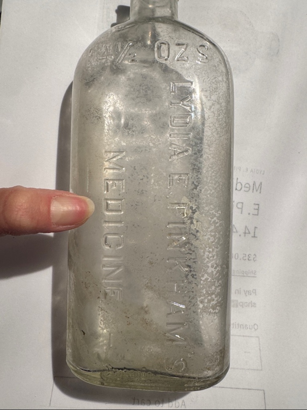 Embossed 14 1/2 oz Medicine Bottle - LYDIA E. PINKHAM'S Medicine early 1900s